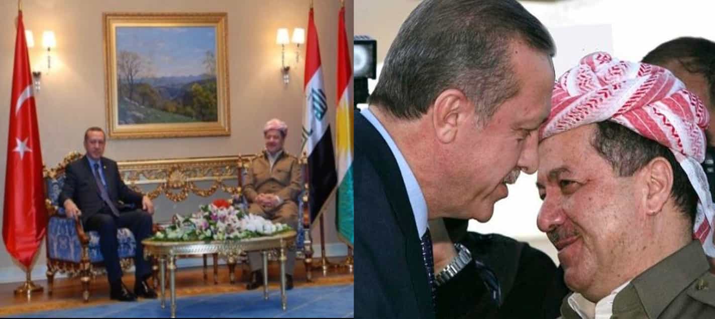 President of the Turkish occupation Erdogan and The former president of the Kurdish occupation Massoud Barzani